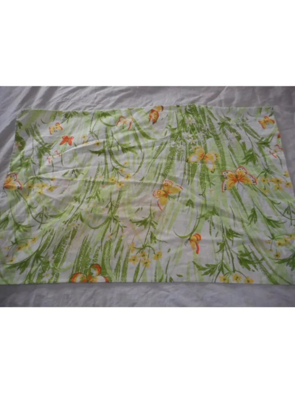 Vintage floral butterfly green orange 50/50 cotton poly Standard Pillowcase